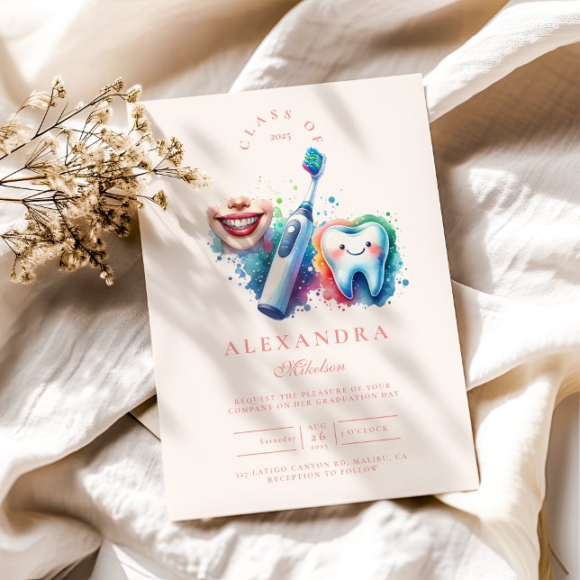 Colourful Watercolor Dentist Graduation  Invitation (Creator Uploaded)