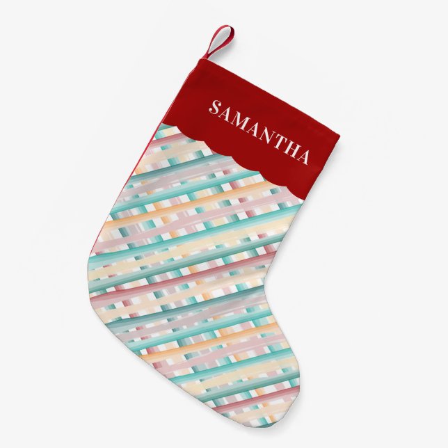 Colourful Watercolor Diagonal Stripes Christmas Small Christmas Stocking (Front (Hanging))