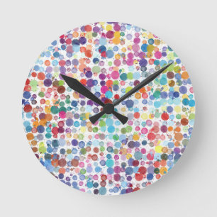 Colourful Watercolor Dot Pattern Round Clock