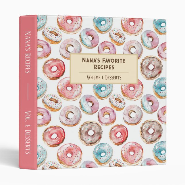 Colourful Watercolor Doughnuts Personalized Recipe Binder (Front/Spine)