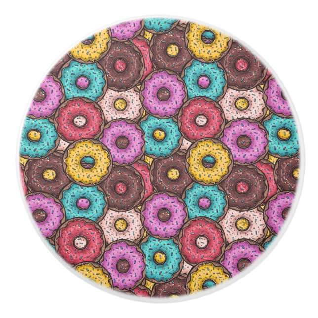 Colourful Watercolor Doughnuts with Sprinkles Patt Ceramic Knob (Front)