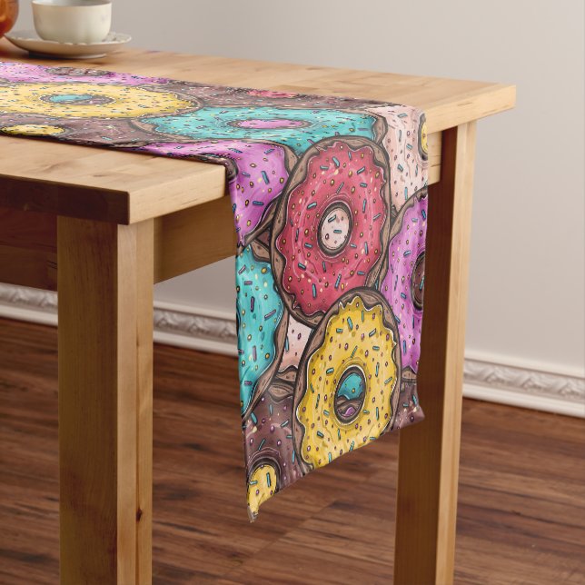 Colourful Watercolor Doughnuts with Sprinkles Patt Medium Table Runner (In Situ)