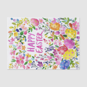 Colourful watercolor Easter Eggs and Flowers Tissue Paper