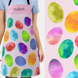 Colourful Watercolor Easter Eggs Custom Name Apron