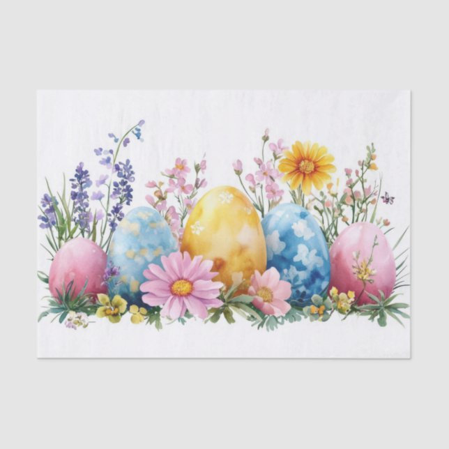 Colourful watercolor Easter Eggs Tissue Paper (Front)