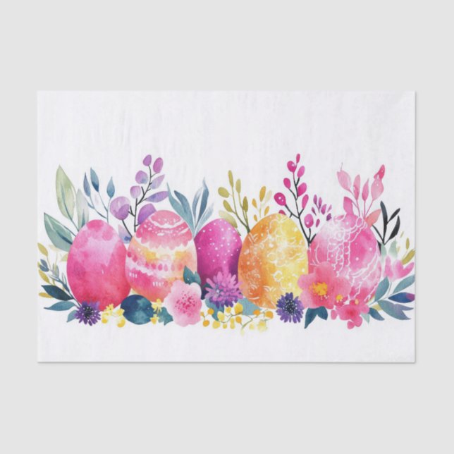 Colourful watercolor Easter Eggs Tissue Paper (Front)