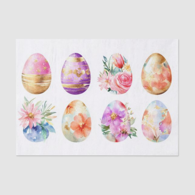 Colourful watercolor Easter Eggs Tissue Paper (Front)