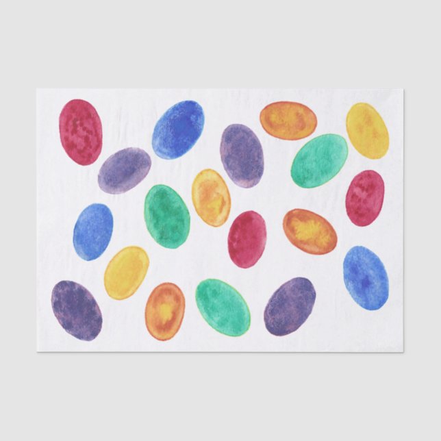 Colourful Watercolor Easter Eggs Tissue Paper (Front)
