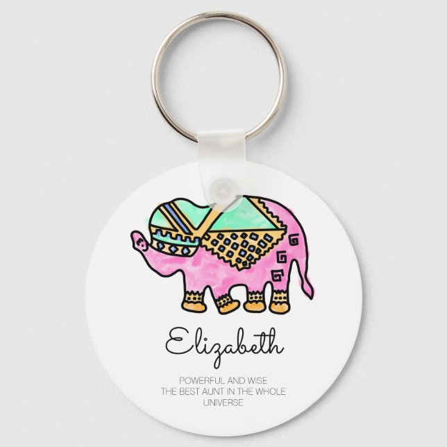 Colourful watercolor elephant modern personalized keychain (Front)