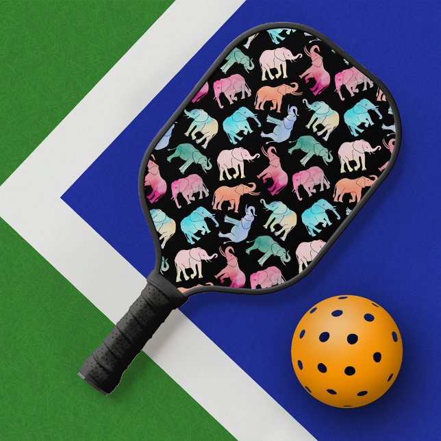 Colourful Watercolor Elephants Pattern Pickleball Paddle (Creator Uploaded)