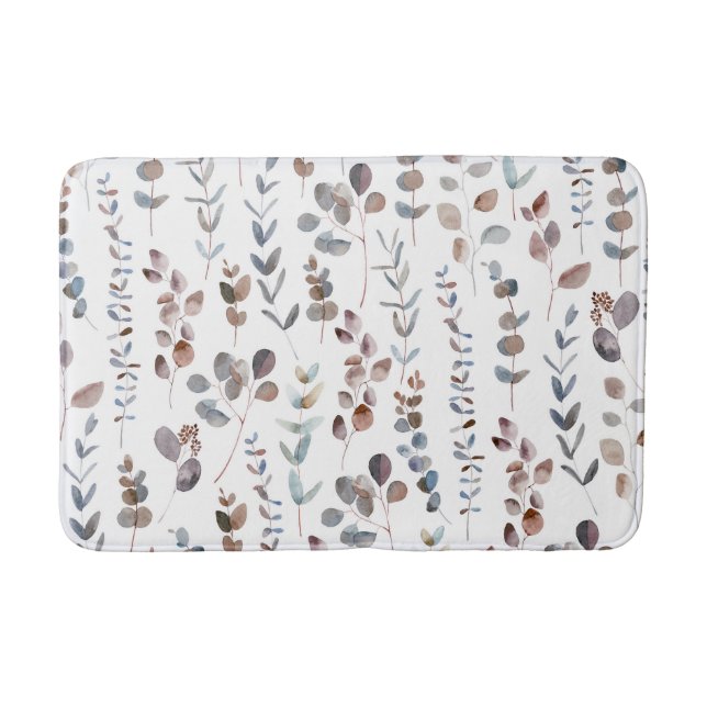 Colourful Watercolor Eucalyptus Leaves  Bath Mat (Front)