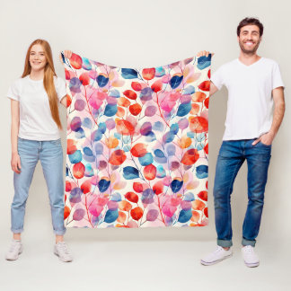  Colourful Watercolor Eucalyptus Leaves Fleece Blanket