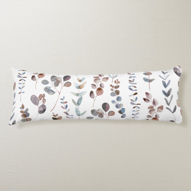 Colourful Watercolor  Eucalyptus Leaves Pattern  Body Pillow (Front)