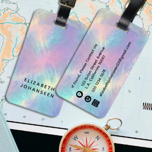 Colourful Watercolor Faux Holographic Opal Stone Luggage Tag