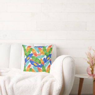 Colourful Watercolor Feathers — Abstract Art Desig Throw Pillow