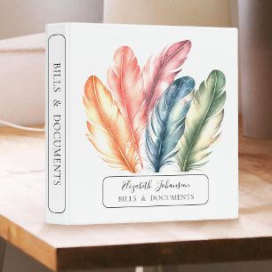 Colourful Watercolor Feathers Black Script Name Binder