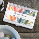 Colourful Watercolor Feathers Black Script Name Business Card Holder<br><div class="desc">Make a lasting impression with this Colourful Watercolor Feathers Black Script Name Business Card Case! The vibrant design features a stylish watercolor feather pattern in shades of green, blue, pink, orange, and purple on a clean white background. Personalize the white stripe with your name and profession in elegant black script...</div>