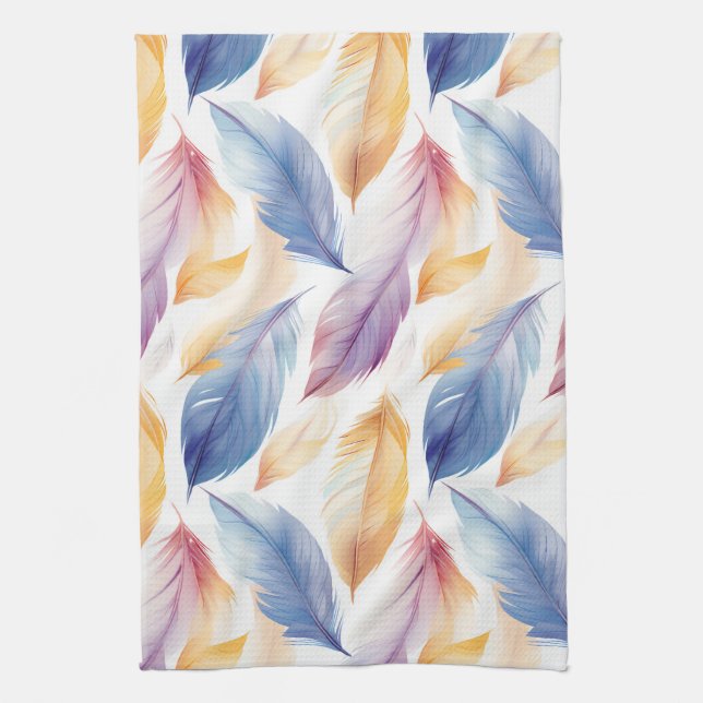 Colourful Watercolor Feathers Kitchen Towel (Vertical)