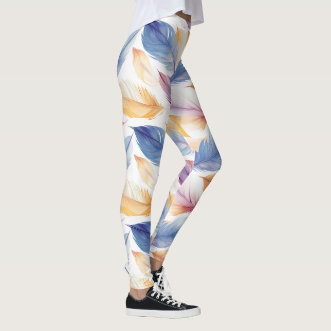 Colourful Watercolor Feathers Leggings (Right)