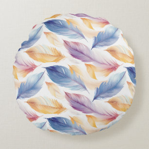 Colourful Watercolor Feathers Round Pillow