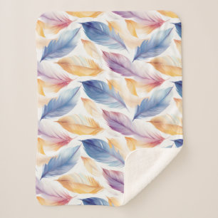 Colourful Watercolor Feathers Sherpa Blanket