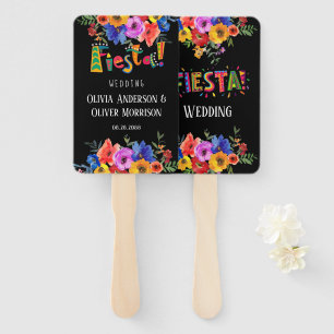 Colourful Watercolor Fiesta Florals Wedding Hand Fan