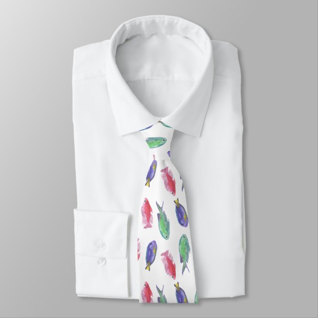 Colourful Watercolor Fish Illustration Tie (Tied)