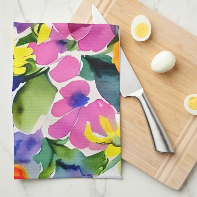 Colourful Watercolor Floral Art Kitchen Towel (Quarter Fold)