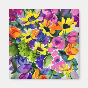 Colourful Watercolor Floral Art Magnet