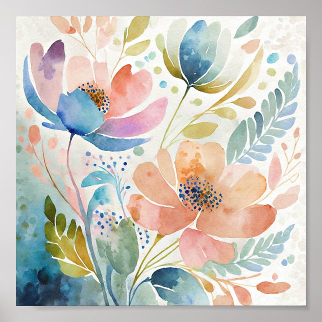 Colourful watercolor floral art poster (Front)