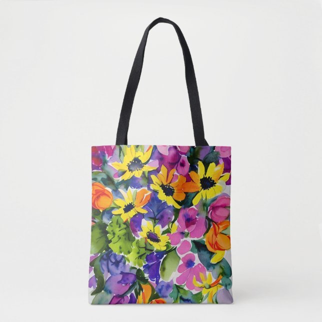 Colourful Watercolor Floral Art Tote Bag (Front)