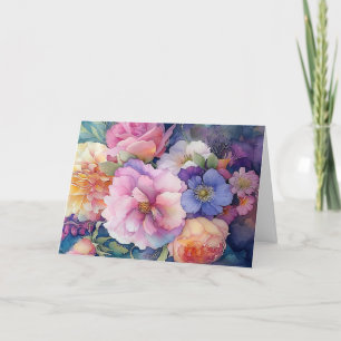 Colourful Watercolor Floral Blank Note Card 