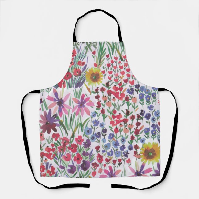Colourful Watercolor Floral botanical Boho Garden  Apron (Front)