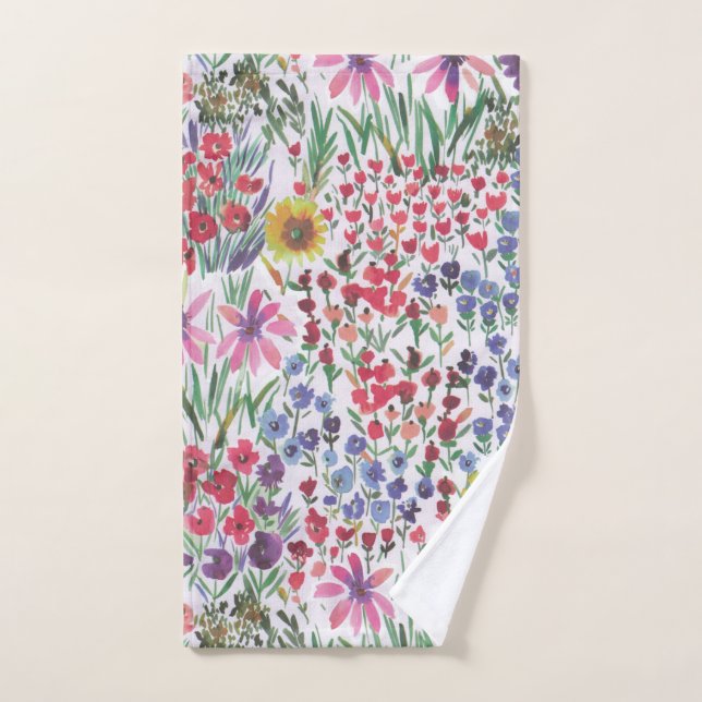 Colourful Watercolor Floral botanical Boho Garden  Hand Towel (Hand Towel)