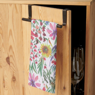 Colourful Watercolor Floral botanical Boho Garden Kitchen Towel