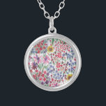 Colourful Watercolor Floral botanical Boho Garden  Silver Plated Necklace<br><div class="desc">A beautiful boho floral watercolor flower design is perfect for any person who loves beautiful flowers and a shabby chic style. A gorgeous design for home decor,  accessories,  apparel and weddings. Check out our shop for more floral items and decor!</div>