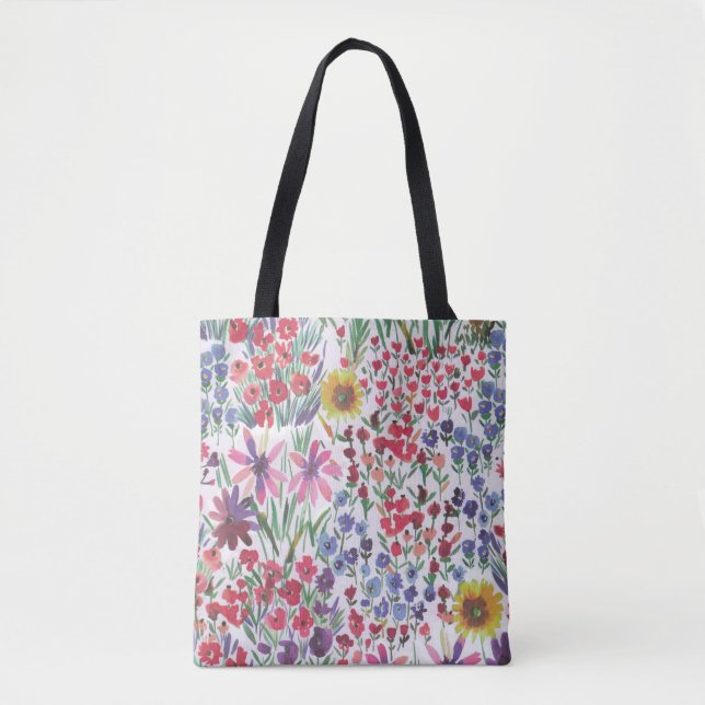 Colourful Watercolor Floral botanical Boho Garden  Tote Bag (Front)