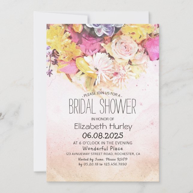 Colourful Watercolor Floral Botanical Bridal Showe Invitation (Front)