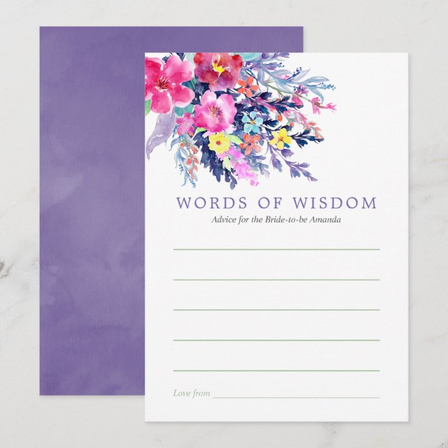 Colourful Watercolor Floral Bridal Shower Advice Invitation (Front/Back)