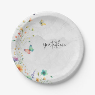 Colourful Watercolor Floral Butterfly  Paper Plate