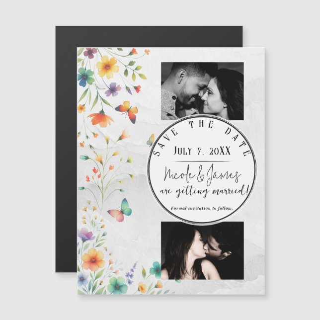 Colourful Watercolor Floral Butterfly Save the Dat (Front/Back)