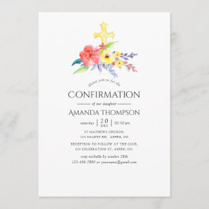 Colourful Watercolor Floral Confirmation Invitation