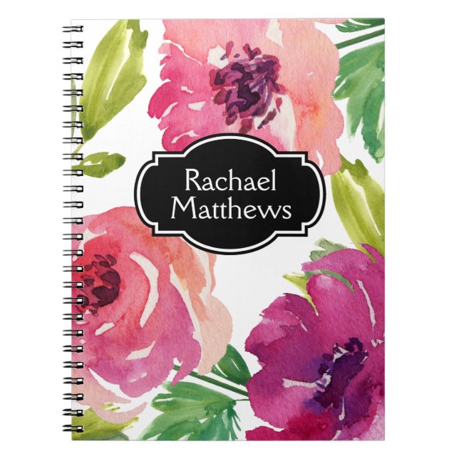 Colourful Watercolor Floral Custom Notebook (Front)