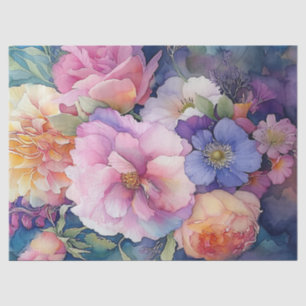 Colourful Watercolor Floral Decoupage Tissue Paper