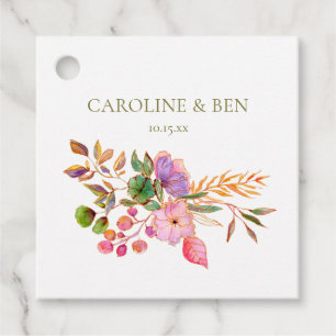 Colourful Watercolor Floral Elegant Custom Wedding Favour Tags
