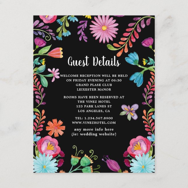 Colourful Watercolor Floral Fiesta Guest Details Enclosure Card (Front)
