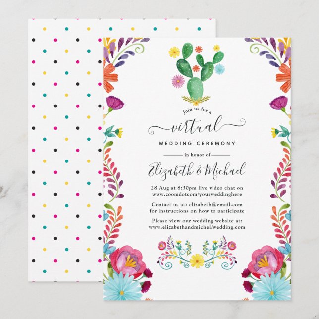 Colourful Watercolor Floral Fiesta Virtual Wedding Invitation (Front/Back)