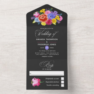 Colourful Watercolor Floral Fiesta Wedding All In  One Invitation