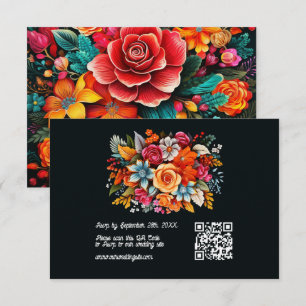 Colourful Watercolor Floral Fiesta Wedding QR Code RSVP Card