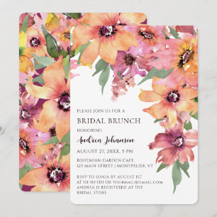 Colourful Watercolor Floral Garden Bridal Brunch Invitation